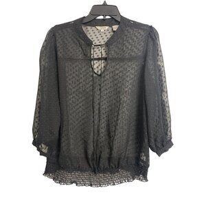 Capacity Unlimited Sheer‎ Black Polka Dot Blouse Size M